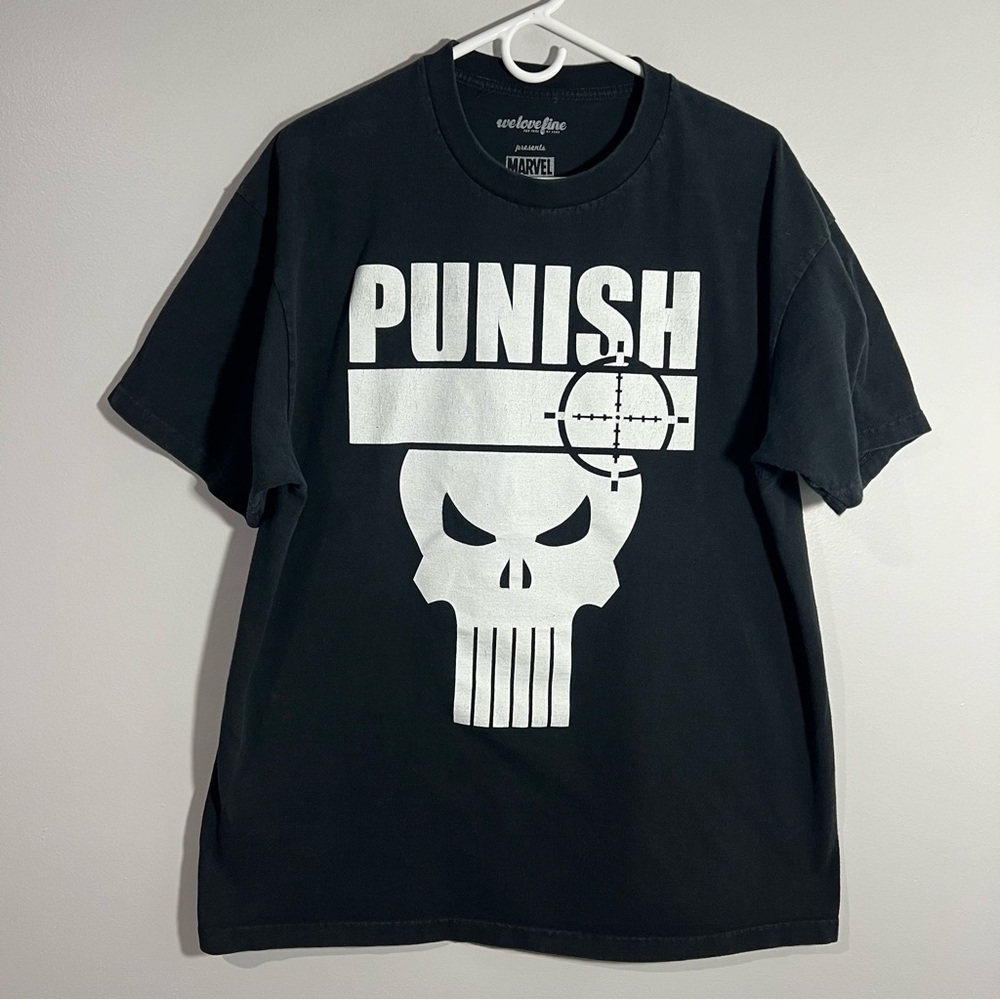 WeLoveFine Marvel The Punisher Punish Black White Short Sleeve T-Shirt Mens XL